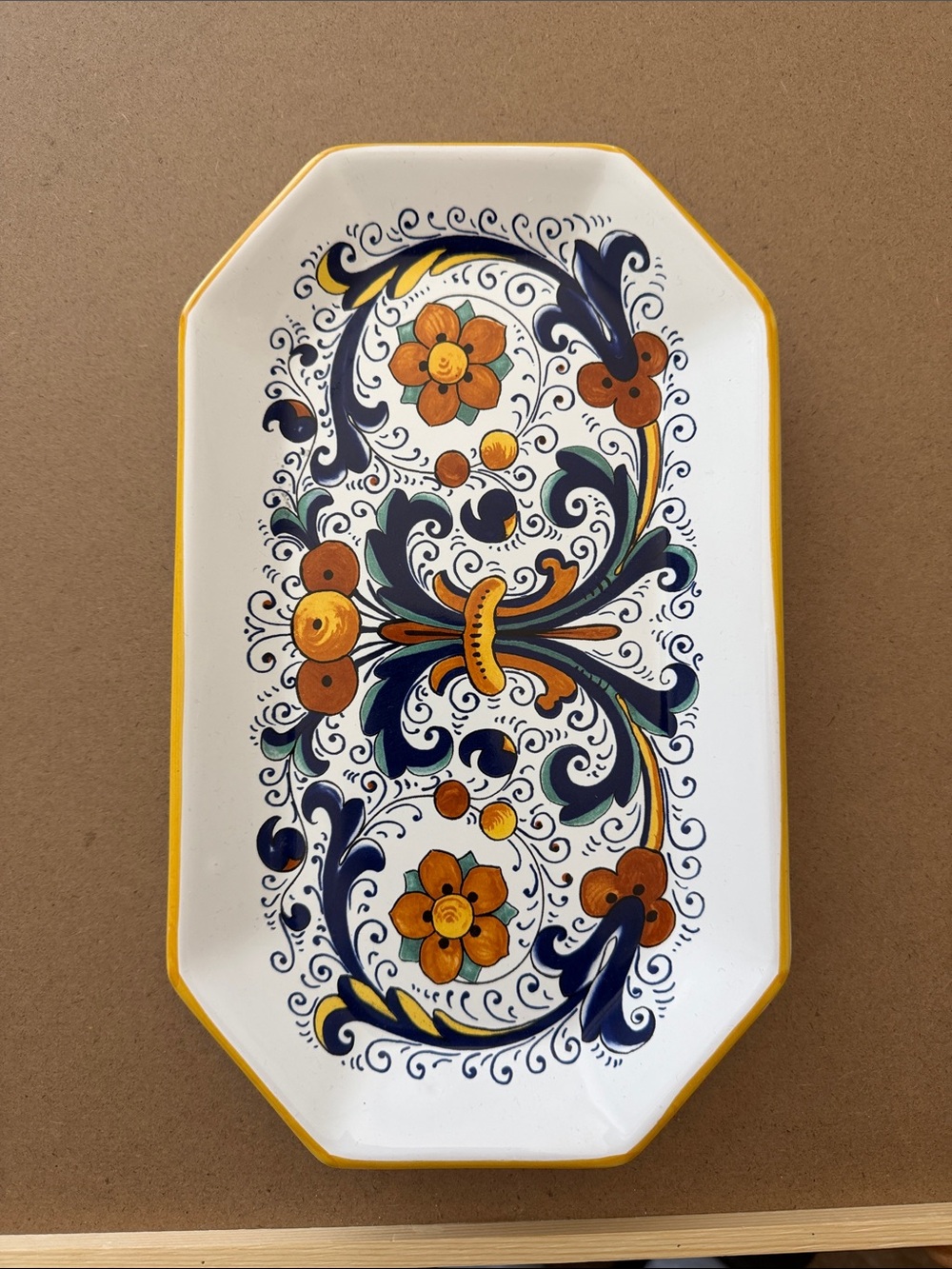 Floral Ceramic Tray — Yellow & Navy